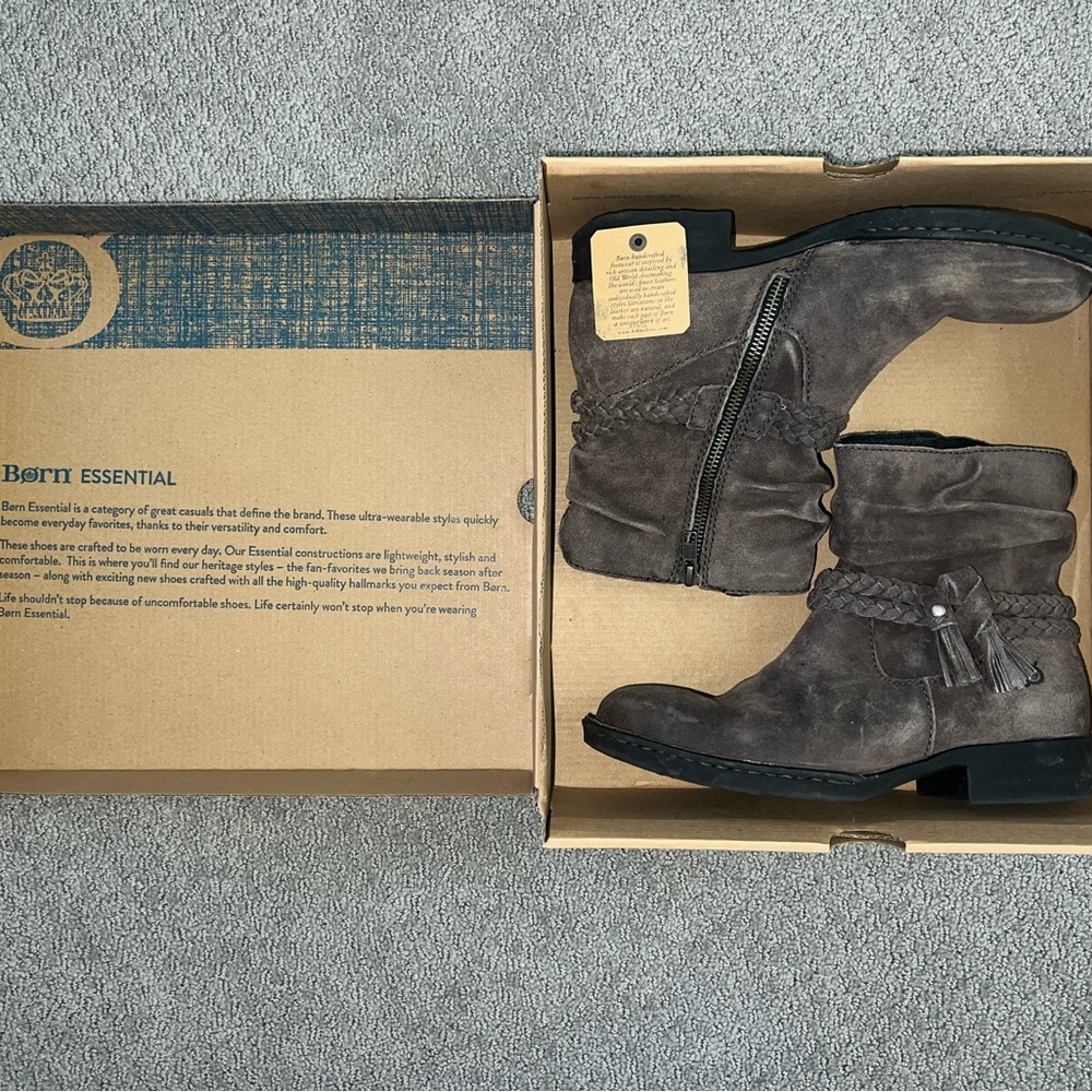 Grey Leather Ankle Boots